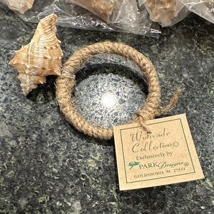Waterside Collection PARK Designs jute seashell pearl napkin rings set of 6 new